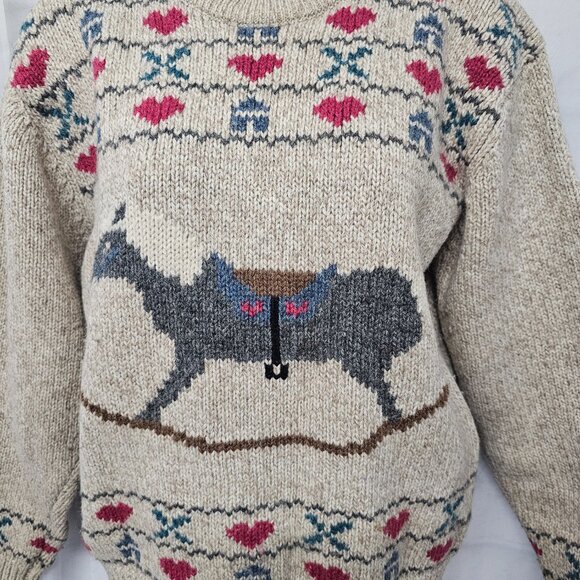 Vintage Eddie Bauer Tan Wool Rocking Horse Sweater Preppy Cabincore M - Picture 4 of 11